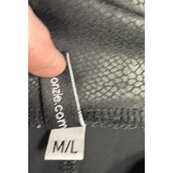 Onzie Black High Rise Full Length Muted Snake Skin Leggings Women's Mesh Inserts - Picture 3 of 5